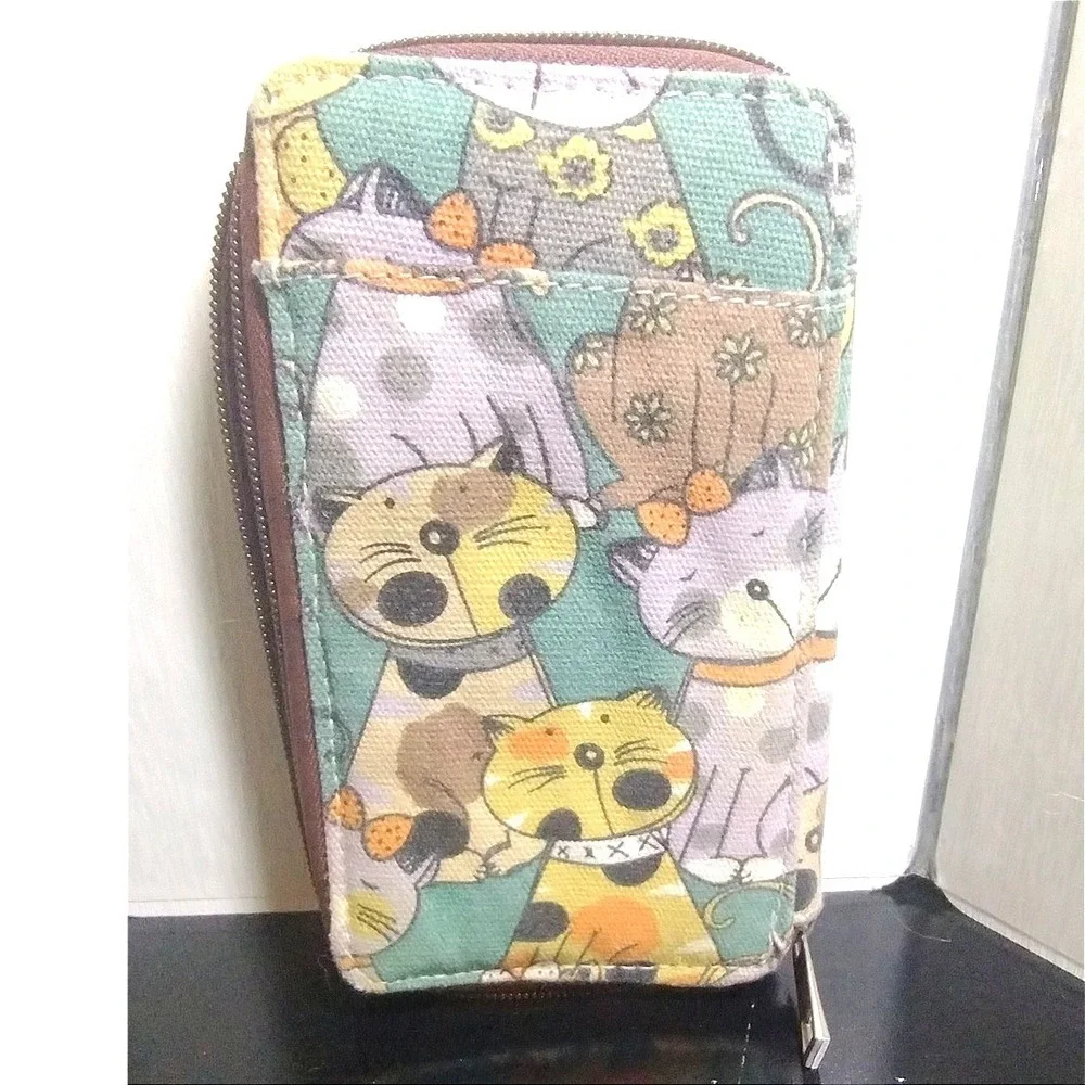 Unionbay Canvas Cat Print Zip Around Wallet Phone Case Multicolor Kawaii UA0317